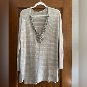Language Linen Tunic with Embellished V-Neck